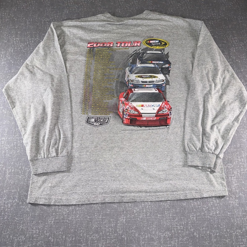 NASCAR Sprint Cup 2008 Tour Shirt Mens Large Gray Long Sleeve Graphic Racing Tee